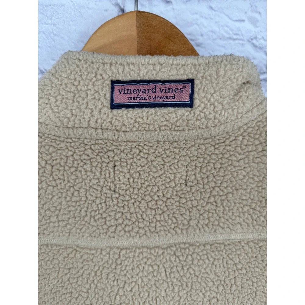 Vineyard Vines Boys Stillwater Sherpa Fleece Vest Tan Navy Preppy Zip Up Sz L 16
